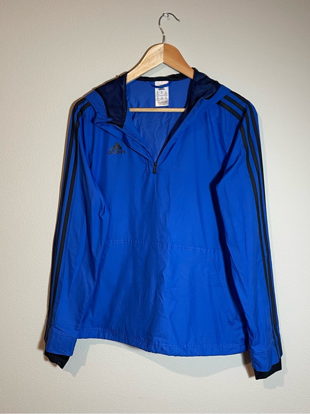 adidas Blue Hoodie Windbreaker with Black Stripes